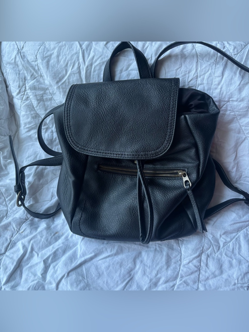 Minimalist Black Faux-Leather Backpack